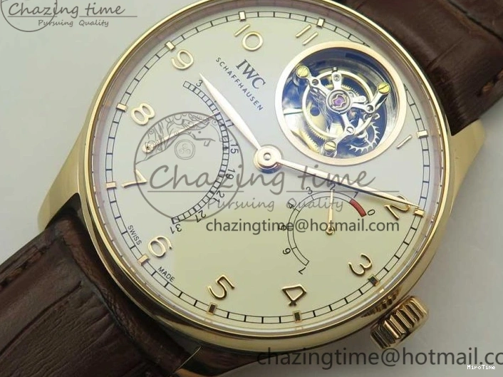 MIROTIME 0211 Portuguese Tourbillon IW504602 RG ZF Best Edition White Dial on Brown Leather Strap Stretchable 7178